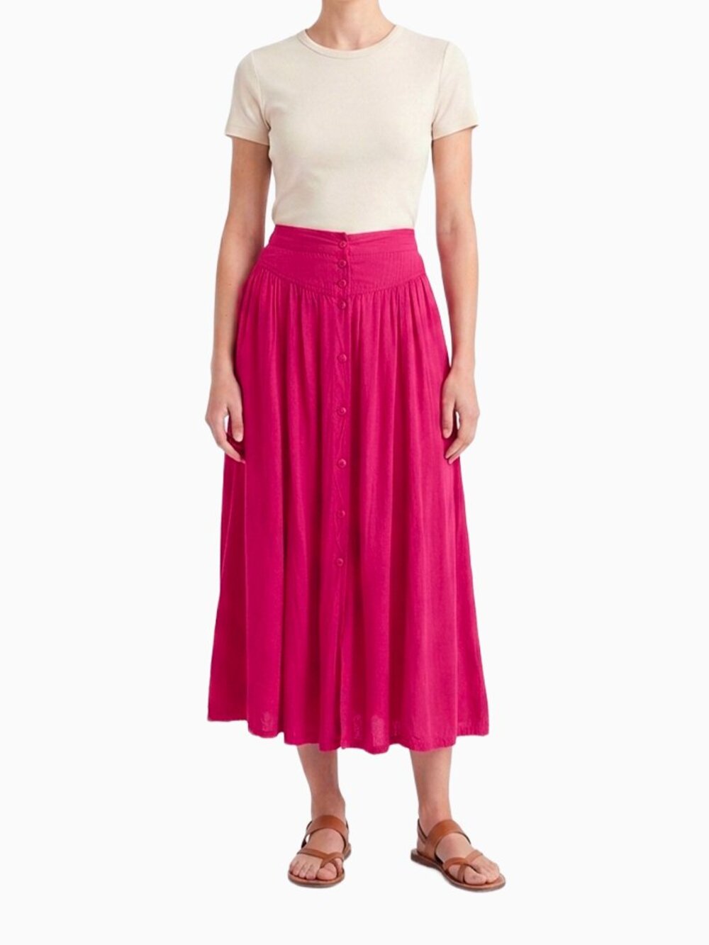 Vtg 90s Part Two Fuchsia Pink Button Front Rayon Maxi Midi Skirt XXS Whimsigoth